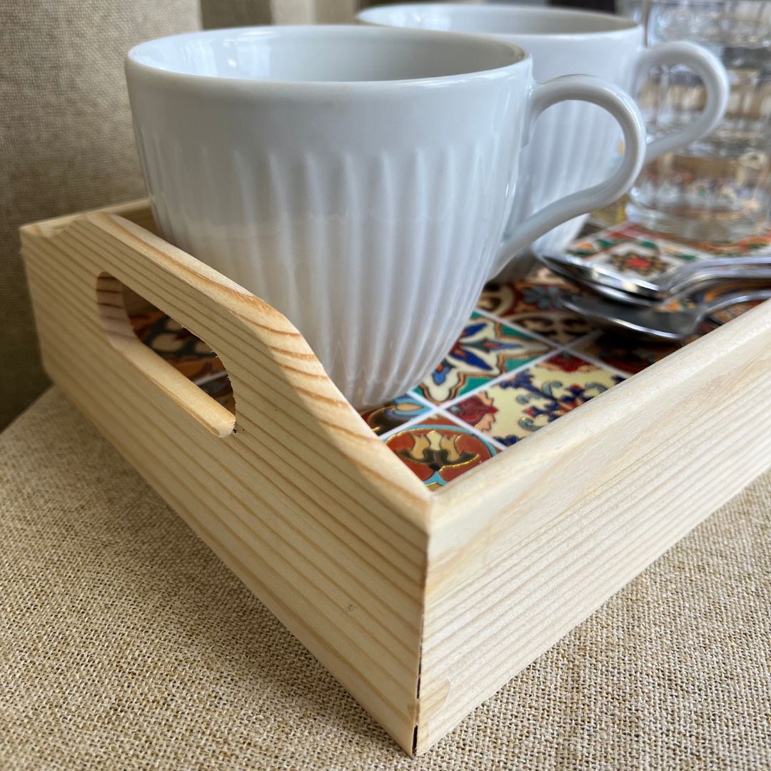 Serveringsbakke i keramik og træ - stor