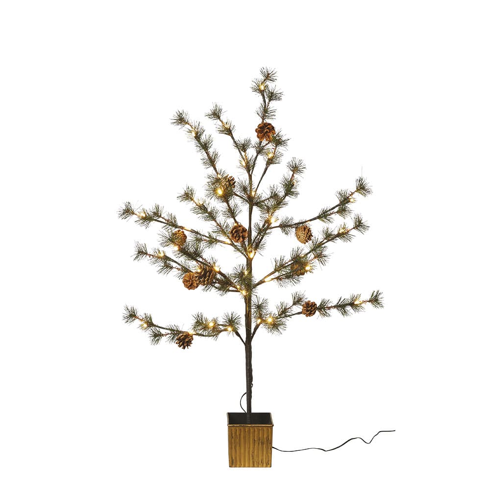 Juletræ med kogle guldpotte H90 cm plast/metal