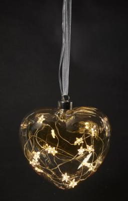 Hjerte med stjerner 15 LED 15x5,8 cm glas