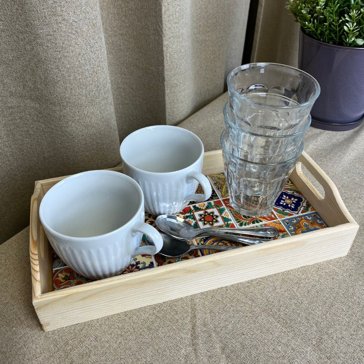 Serveringsbakke i keramik og træ - stor