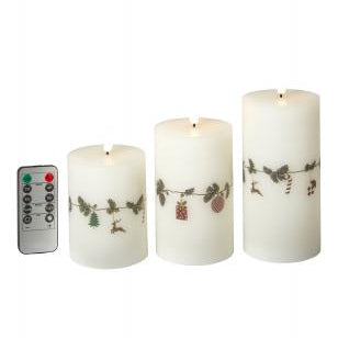LED vokslys 3 stk. juleguirlande - med fjernbetjening