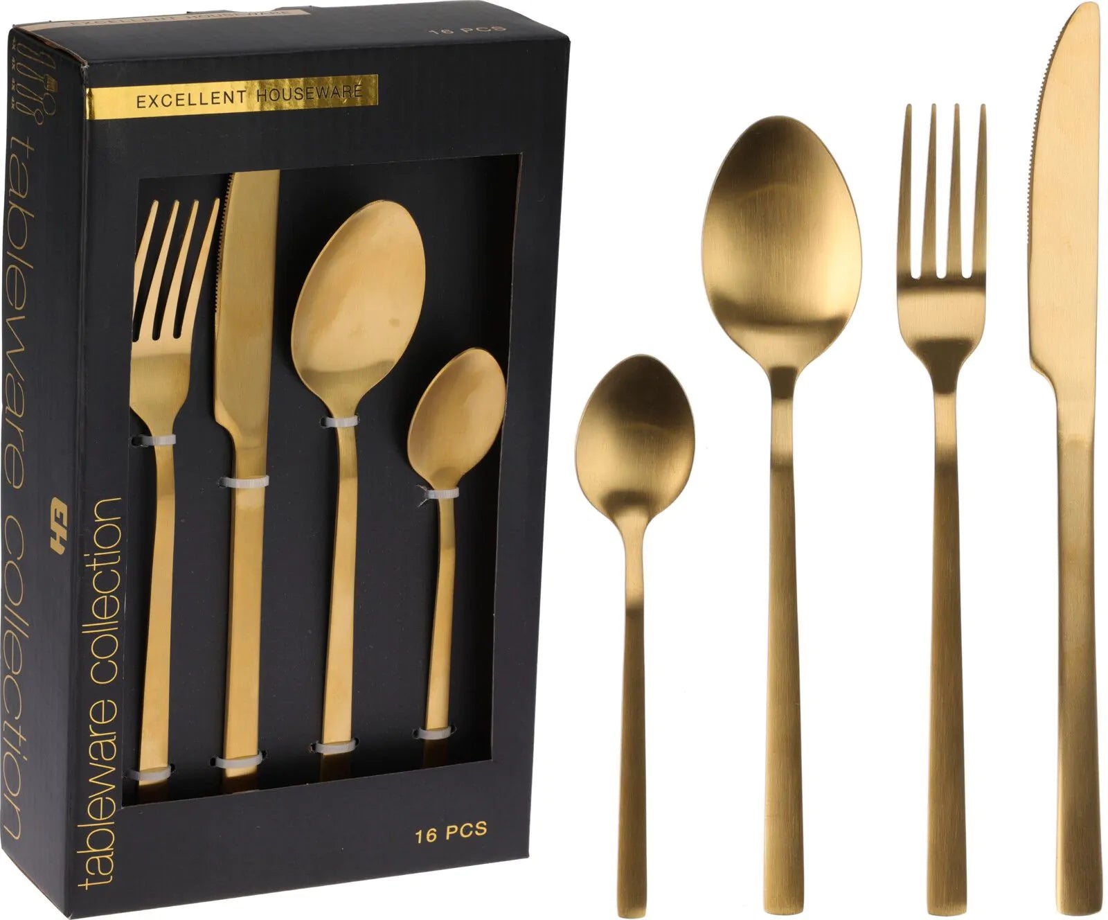 Bestiksæt 16 dele - Mat guld belægning Rustfrit stål