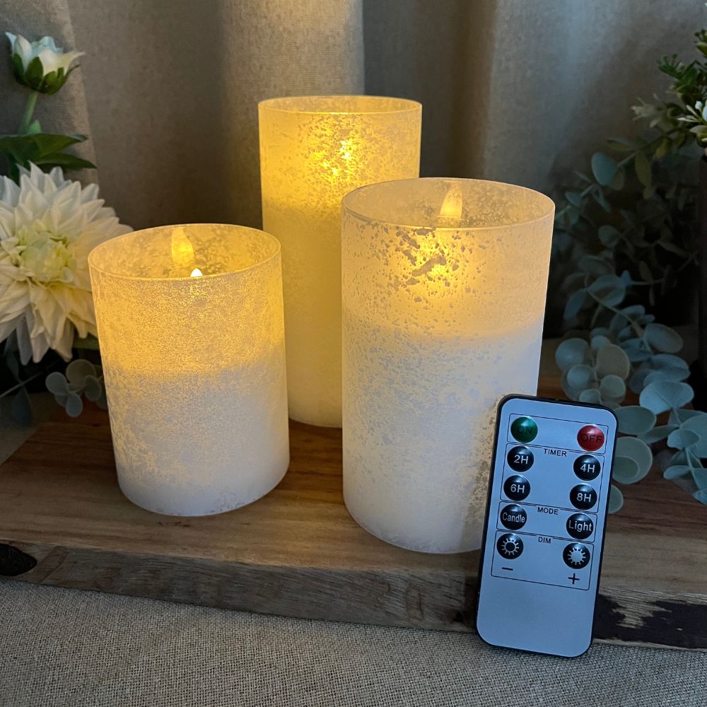 LED cylinderglas 3 stk.- med fjernbetjening