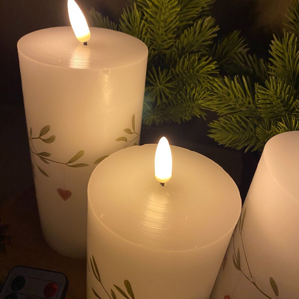 LED vokslys 3 stk. mistelten - med fjernbetjening