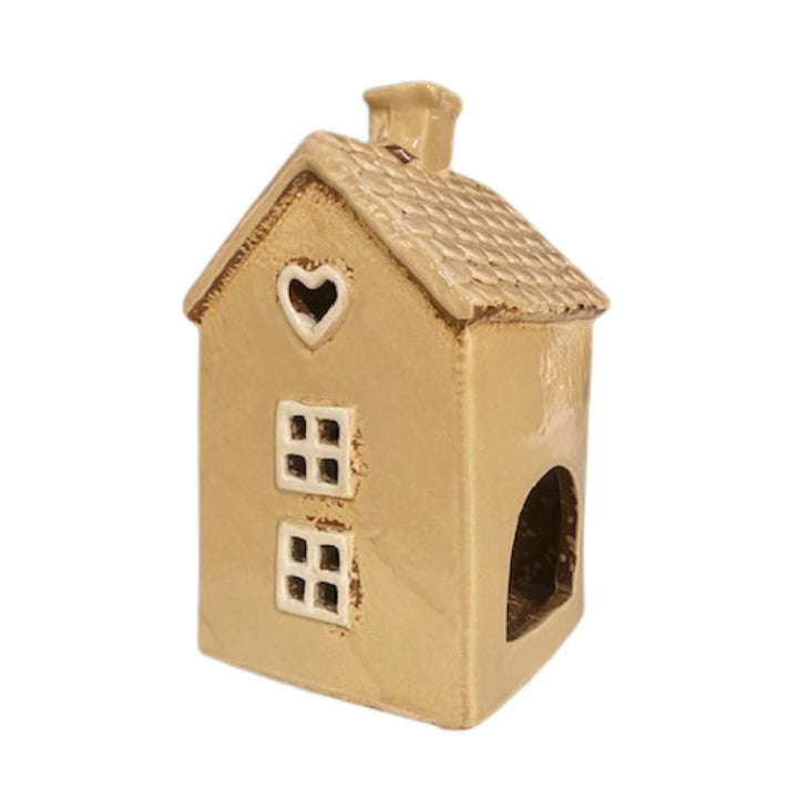 Keramikhus til fyrfadslys - brun