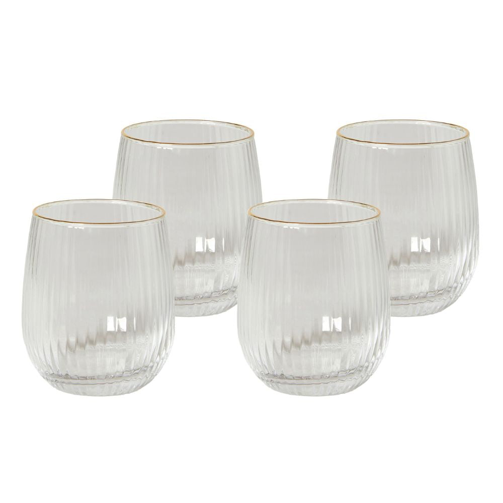 Wasserglas 35 cl, geriffelt mit Goldrand