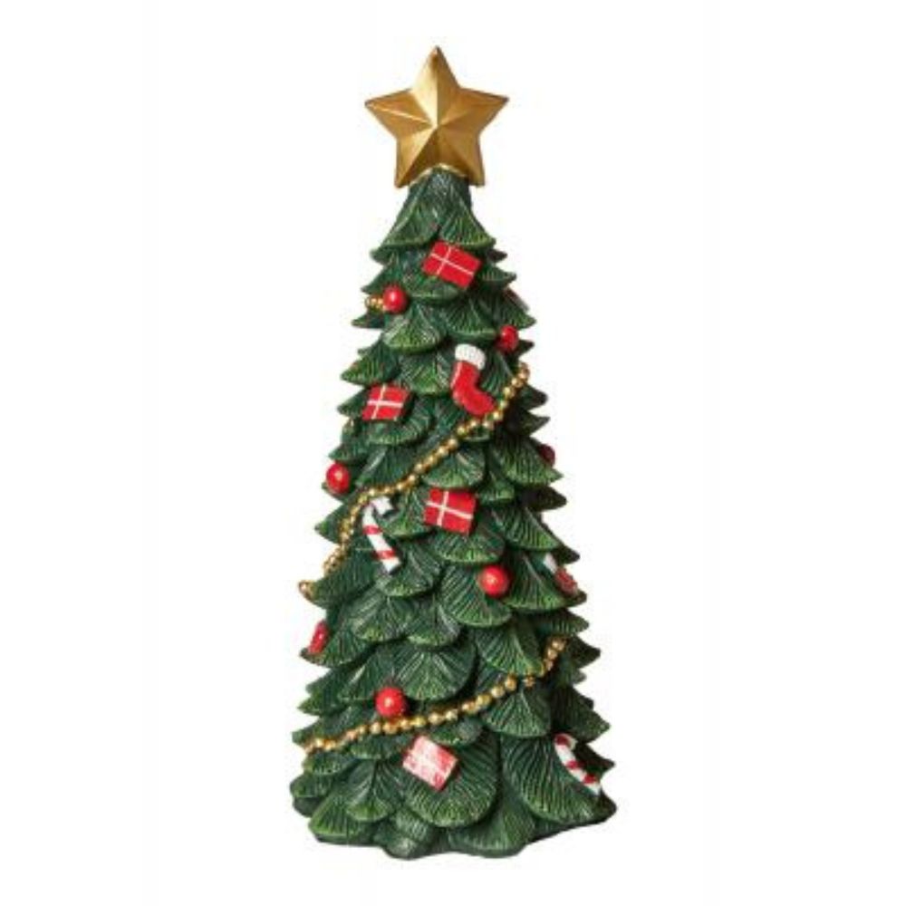 Juletræ med pynt 23,5 cm polyresin mørk grøn