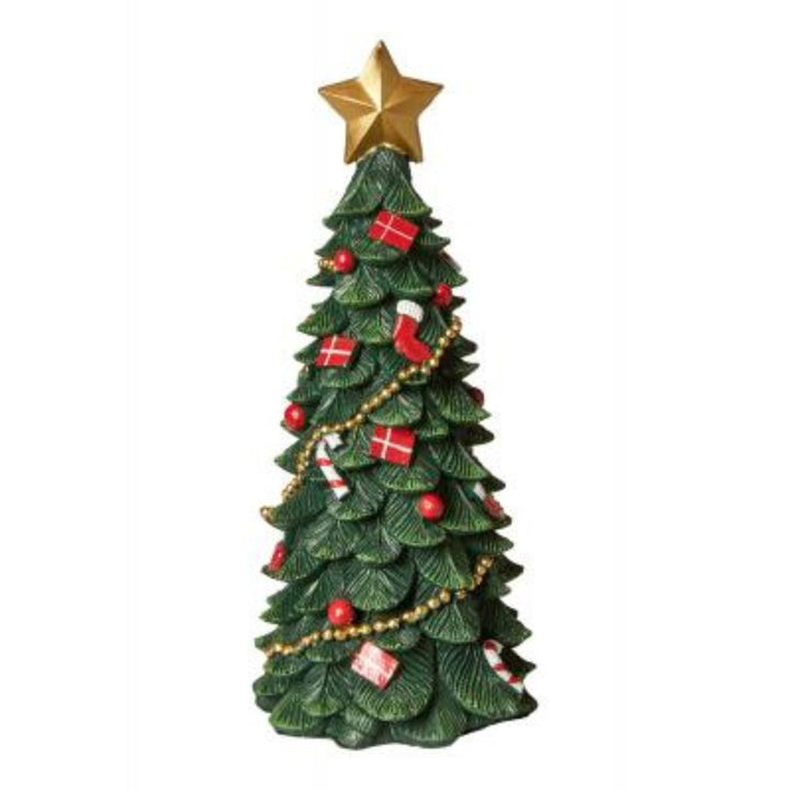 Juletræ med pynt 23,5 cm polyresin mørk grøn