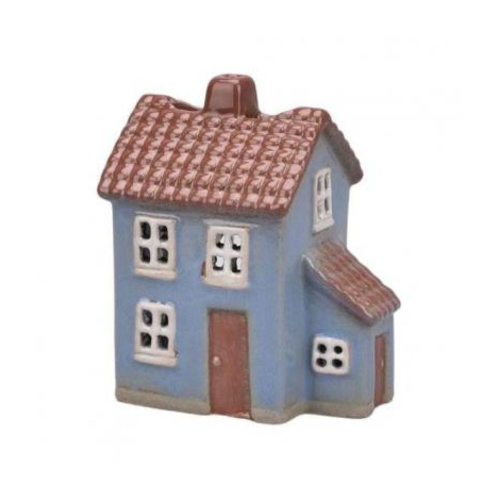 Keramikhus til fyrfadslys - blå
