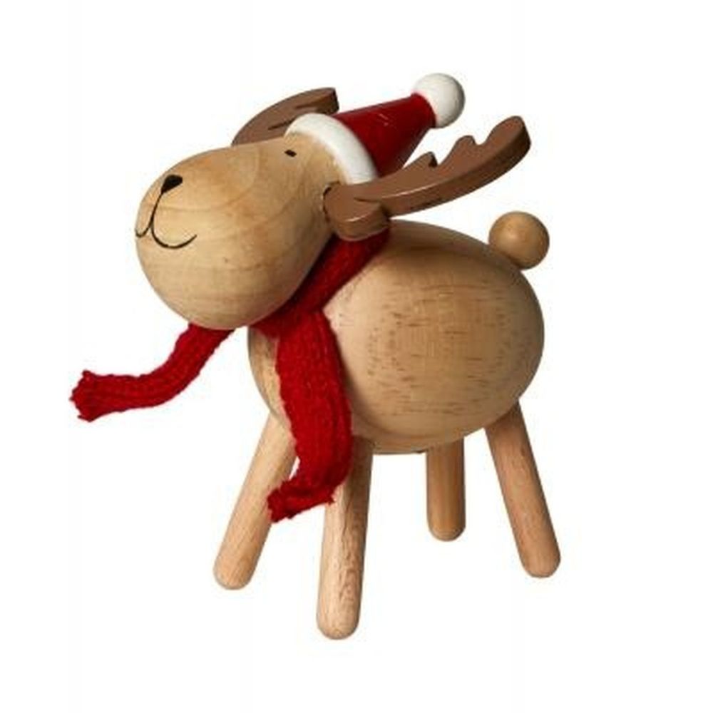 Rensdyr med hue - i fyrretræ 9,6 cm