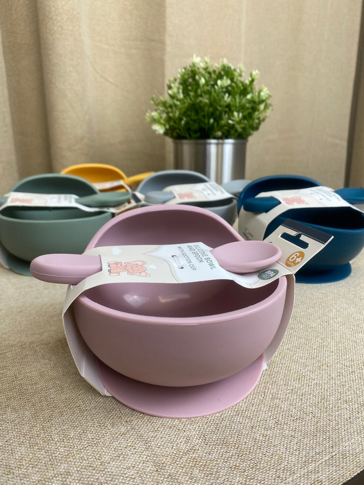 Skål med ske - Silicone - 5 ass farver