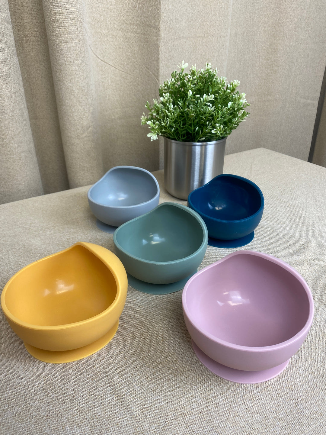 Skål med ske - Silicone - 5 ass farver