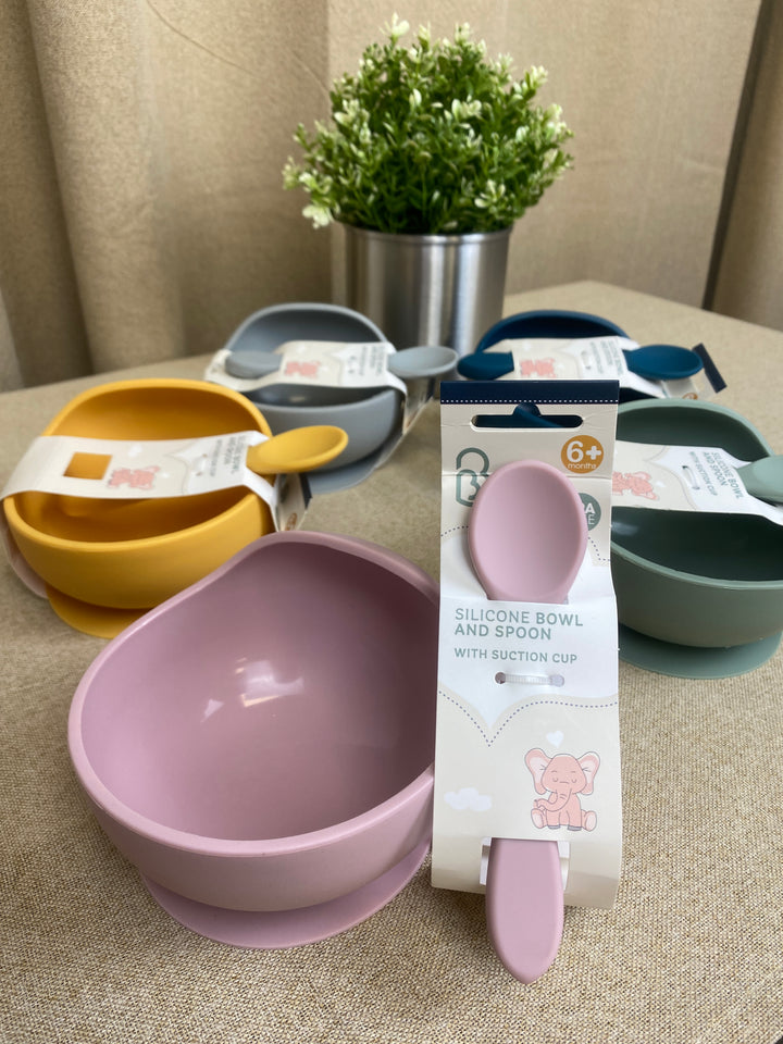 Skål med ske - Silicone - 5 ass farver