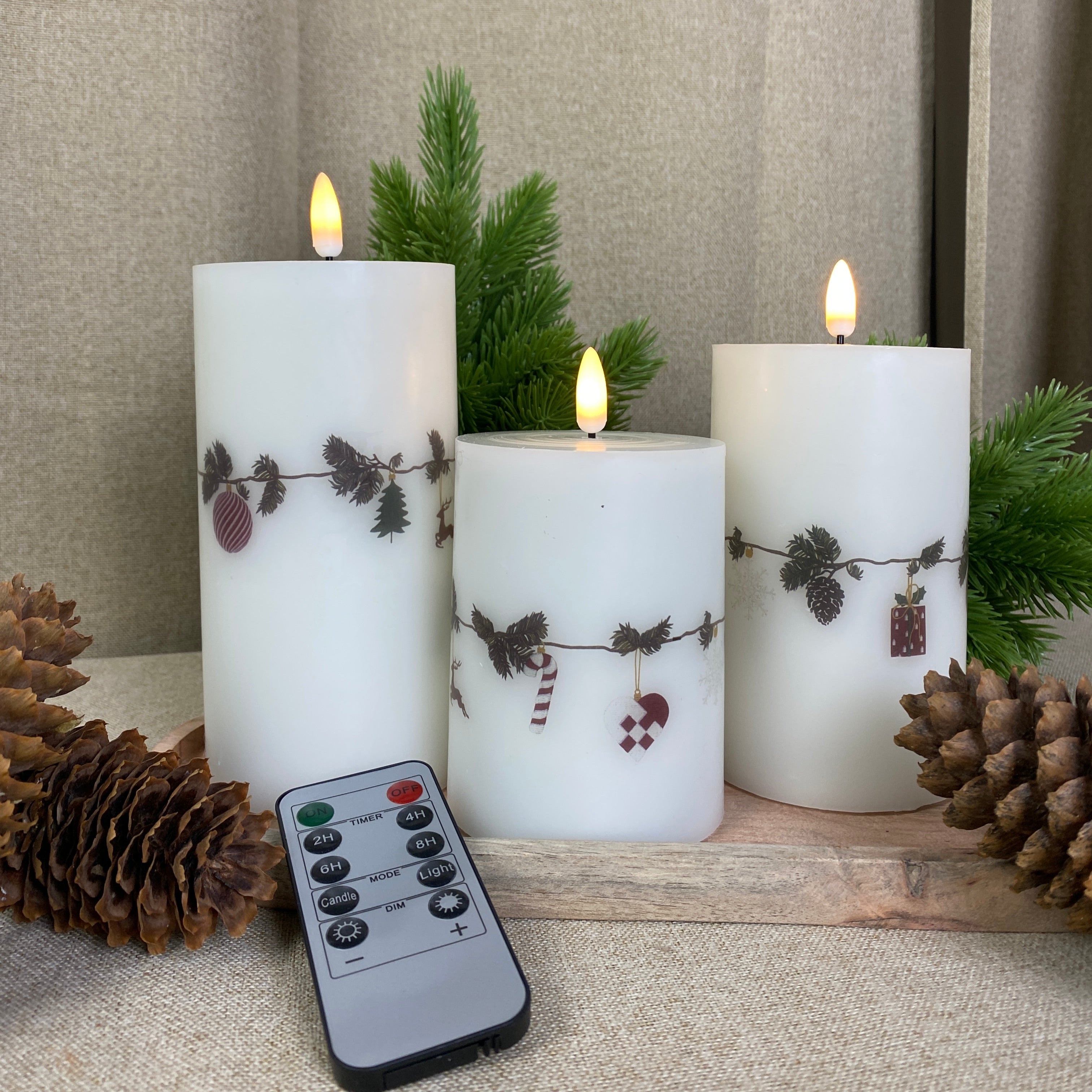 LED vokslys 3 stk. juleguirlande - med fjernbetjening