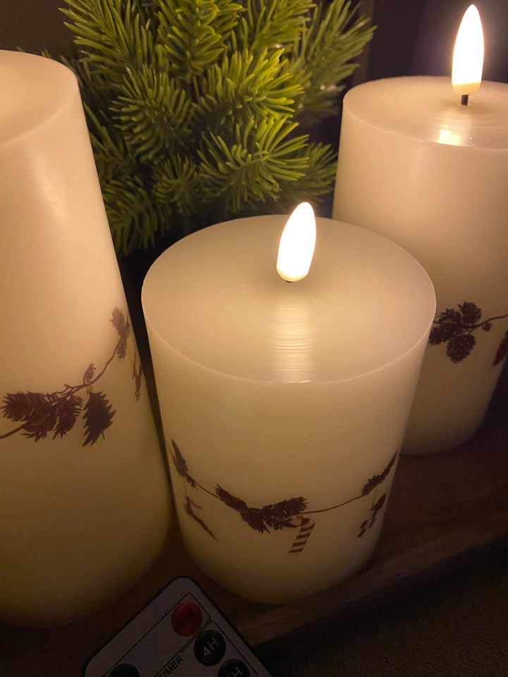 LED vokslys 3 stk. juleguirlande - med fjernbetjening