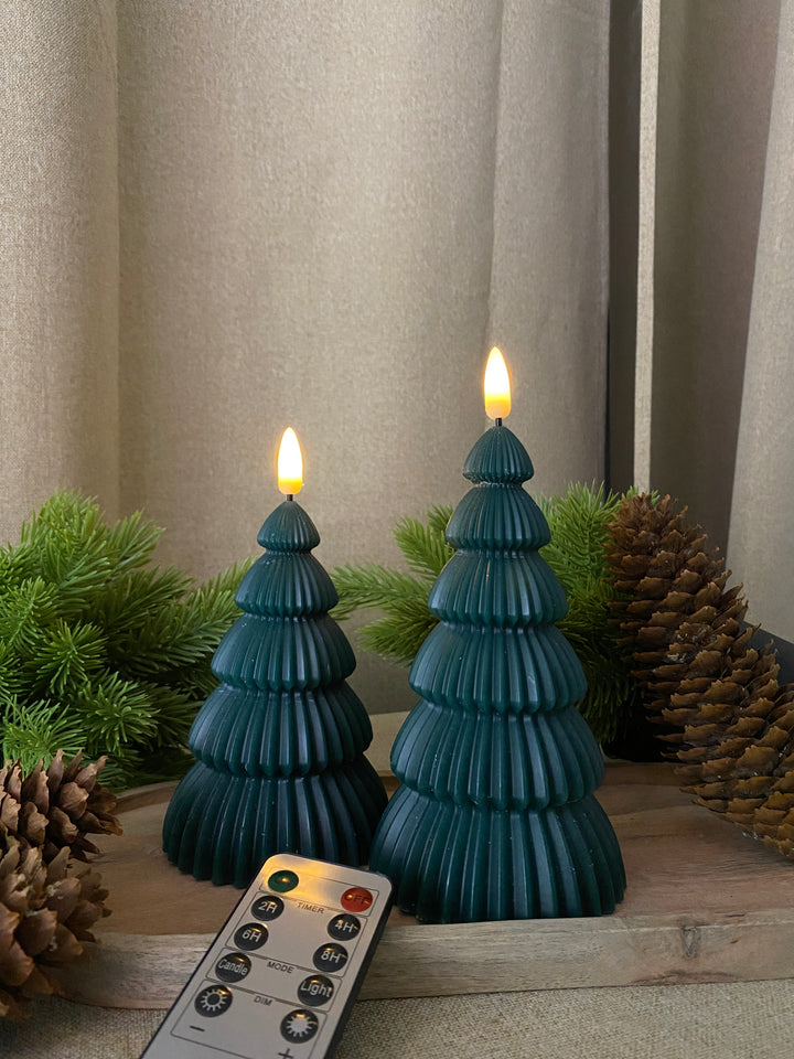 LED juletræ 2 stk. i grøn - med fjernebetjening