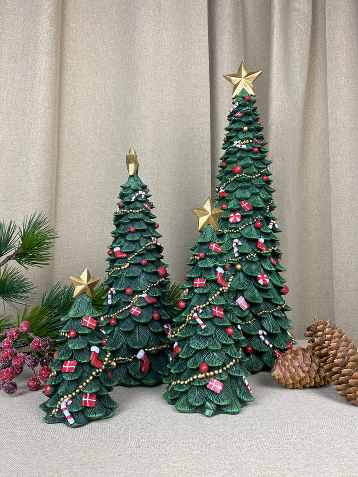 Juletræ med pynt 23,5 cm polyresin mørk grøn