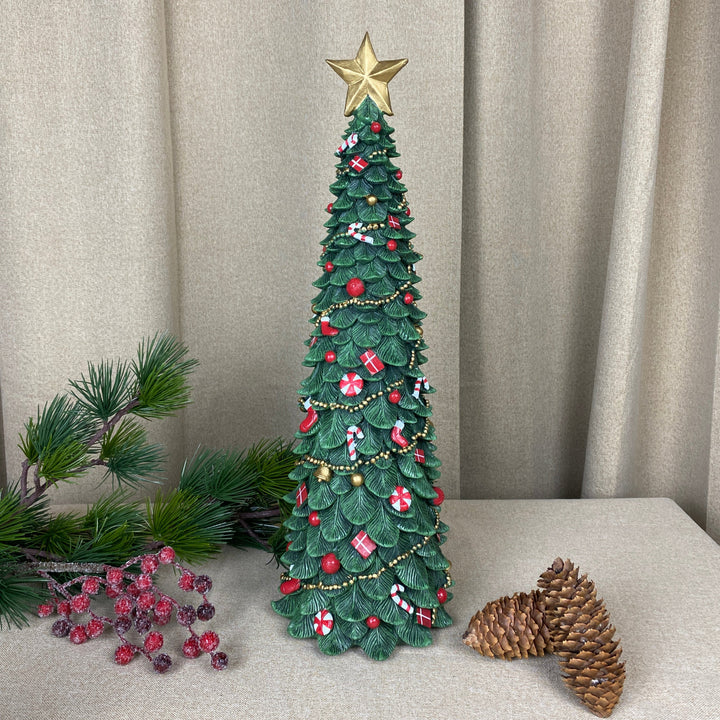 Juletræ med pynt 50 cm polyresin mørk grøn