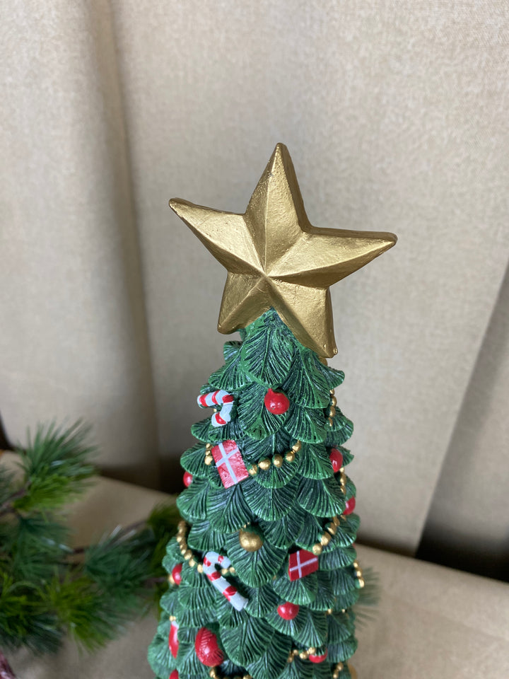 Juletræ med pynt 50 cm polyresin mørk grøn