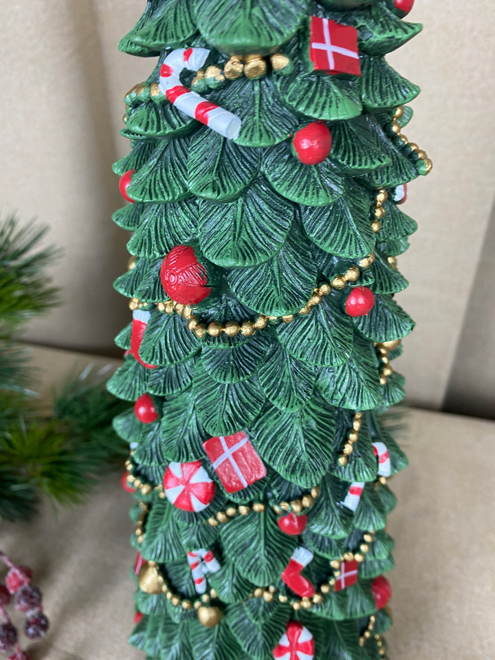 Juletræ med pynt 50 cm polyresin mørk grøn