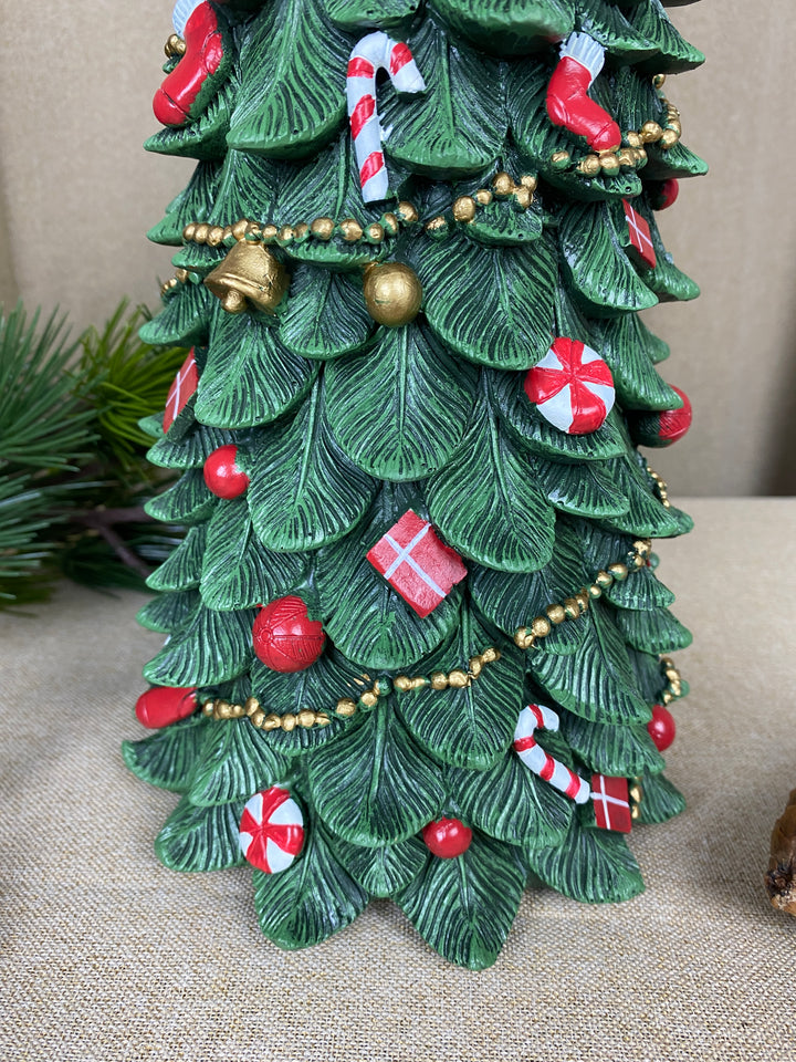 Juletræ med pynt 50 cm polyresin mørk grøn