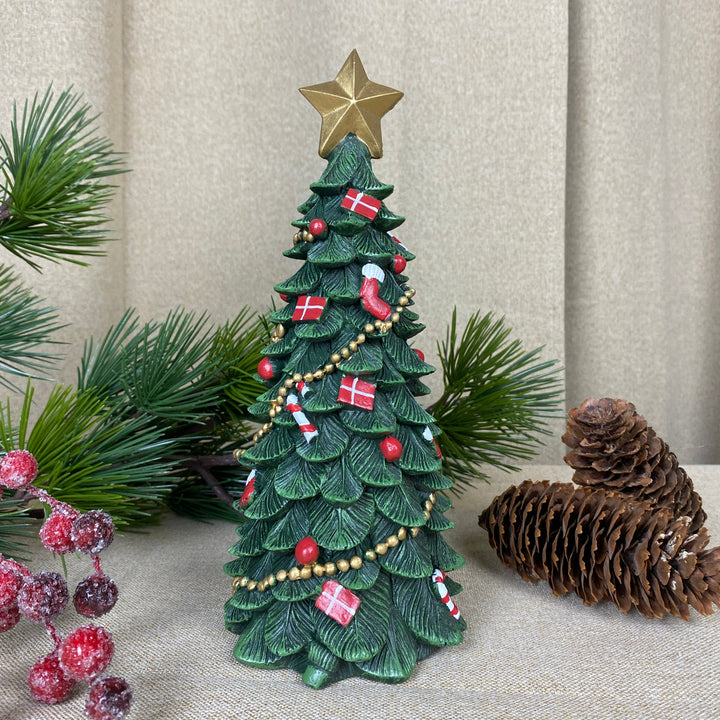 Juletræ med pynt 23,5 cm polyresin mørk grøn