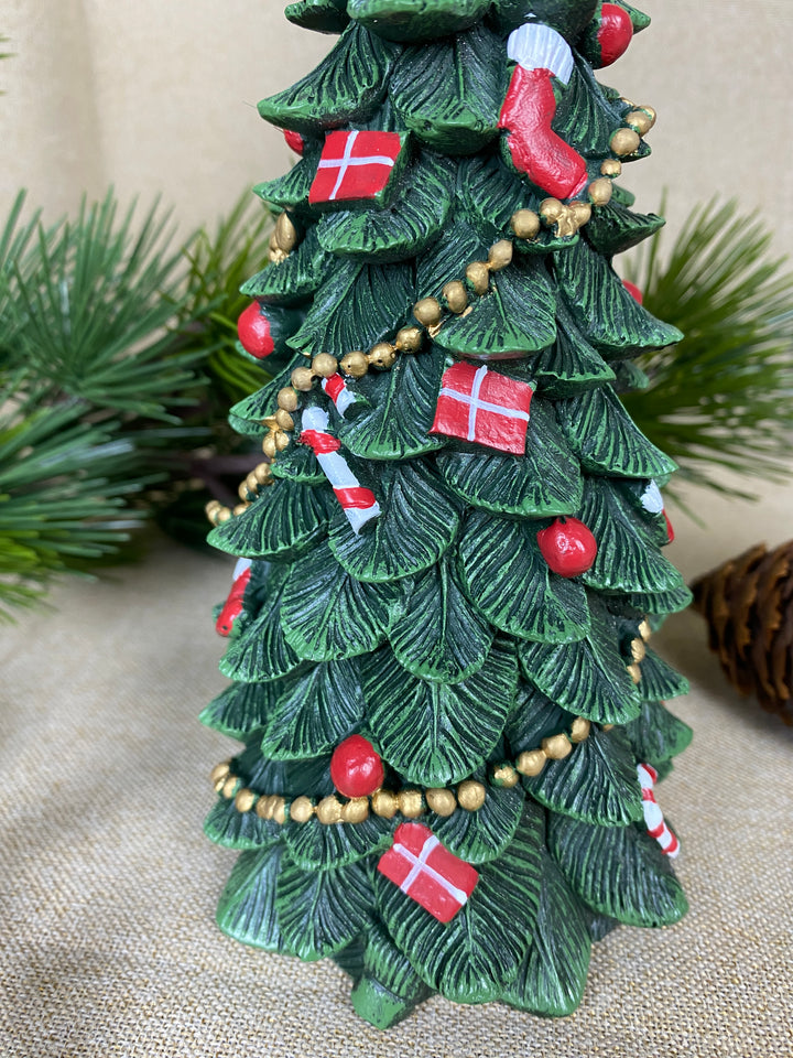 Juletræ med pynt 23,5 cm polyresin mørk grøn