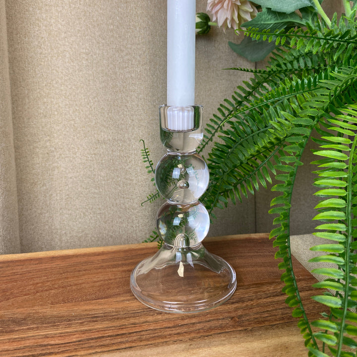 Lysestage i glas - 15 cm