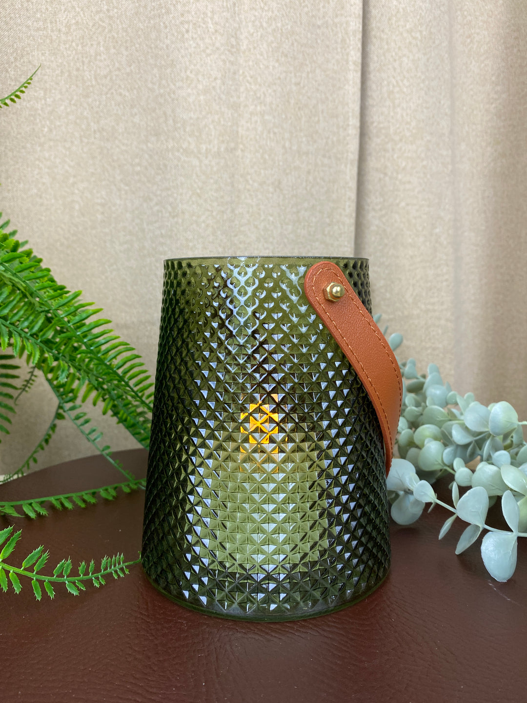 Lysestage med hank Ø13x15 cm - i grøn