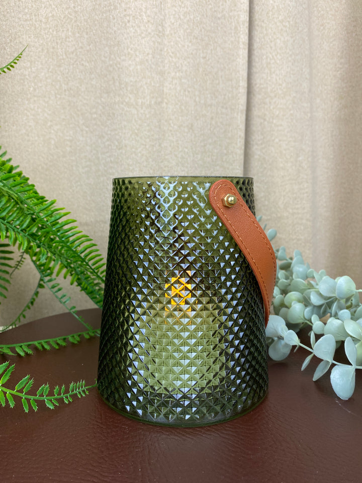 Lysestage med hank Ø13x15 cm - i grøn