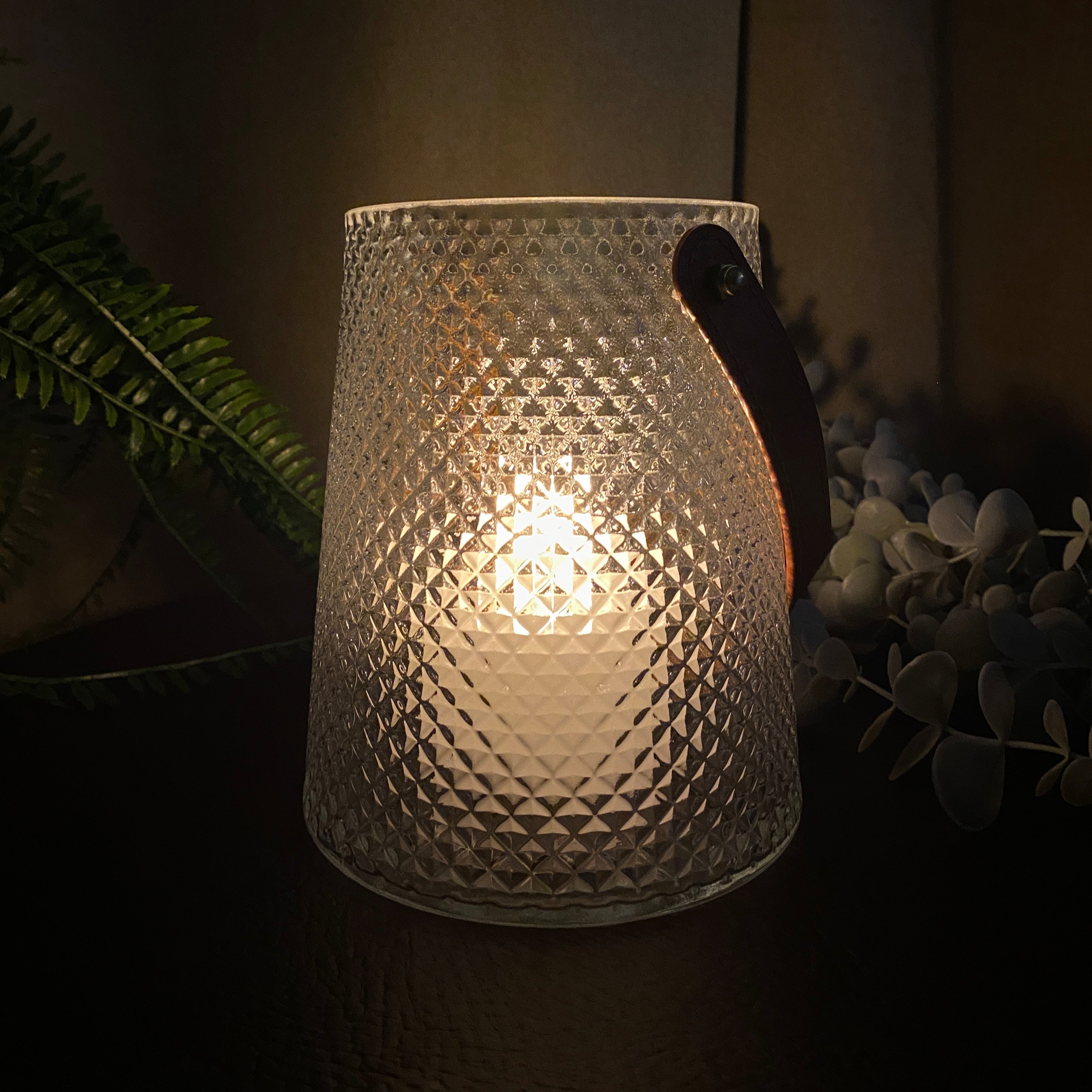 Lysestage med hank Ø13x15 cm - i klart glas