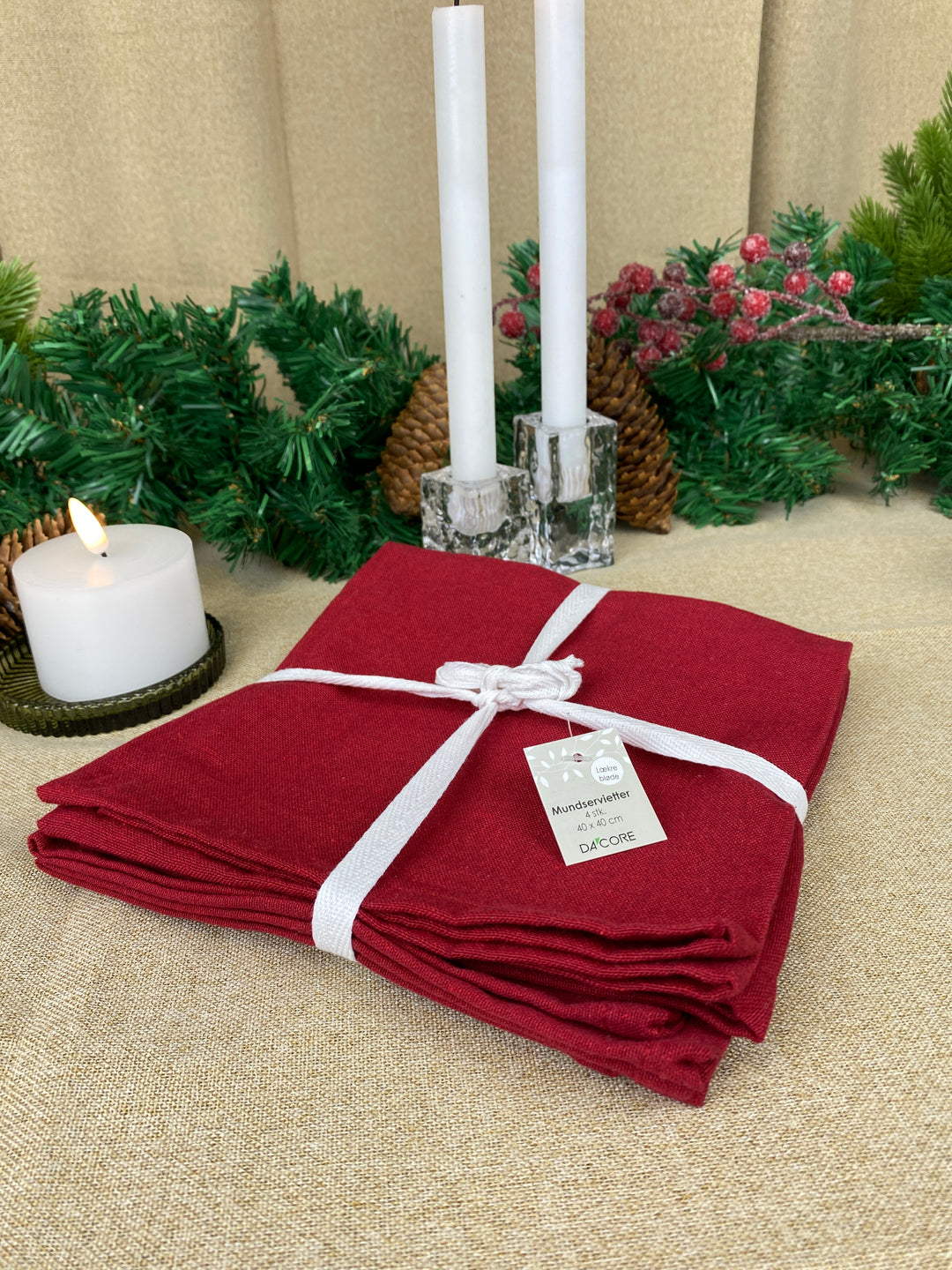 Mundservietter 4 stk. i rød hør 40x40 cm