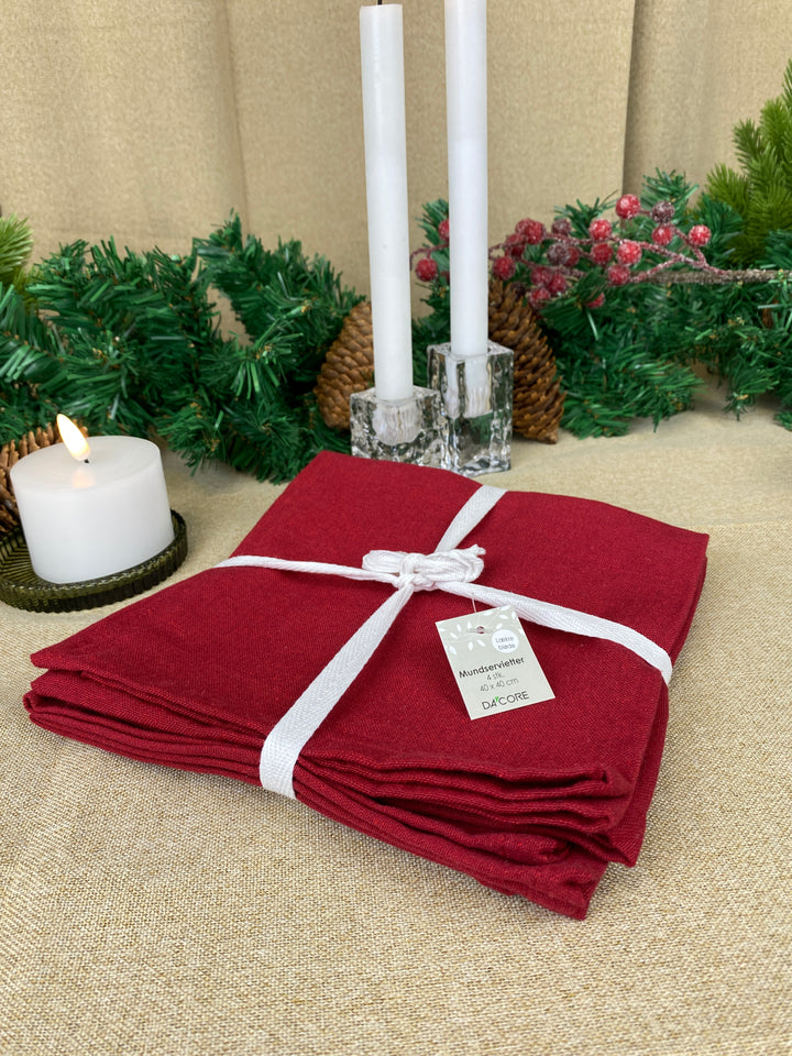 Mundservietter 4 stk. i rød hør 40x40 cm