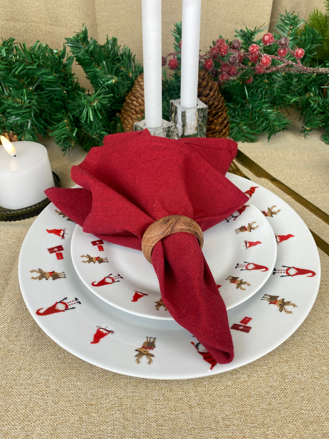 Mundservietter 4 stk. i rød hør 40x40 cm