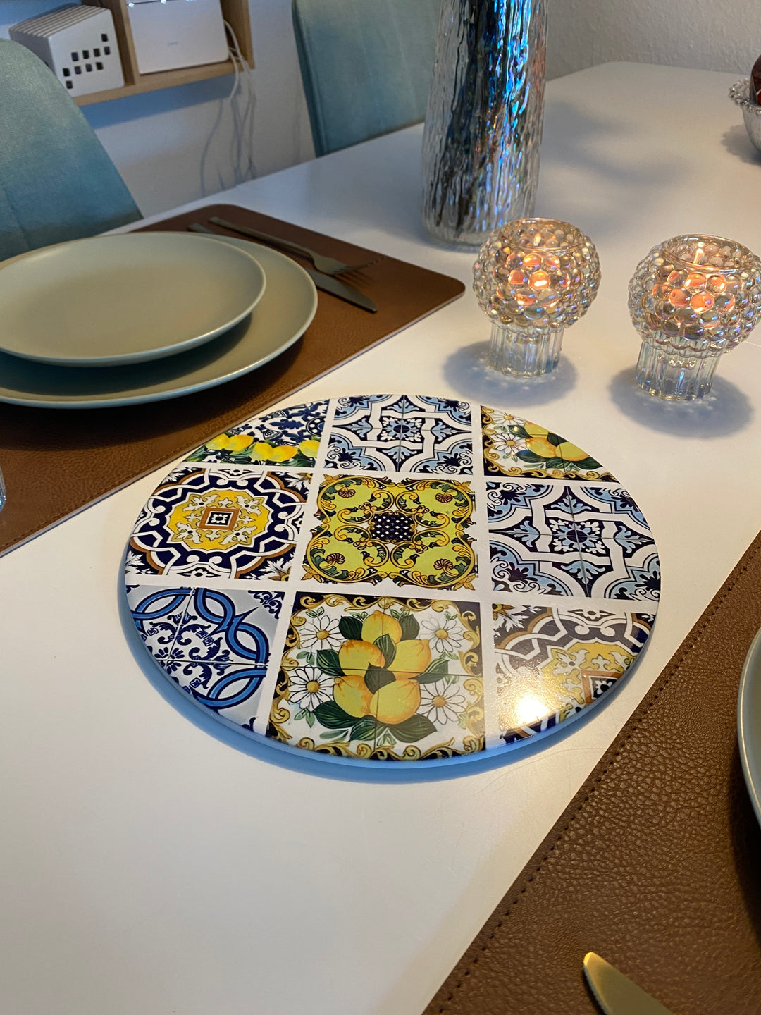 Bordskåner i keramik med kork bund Ø 25 cm - ass motiv