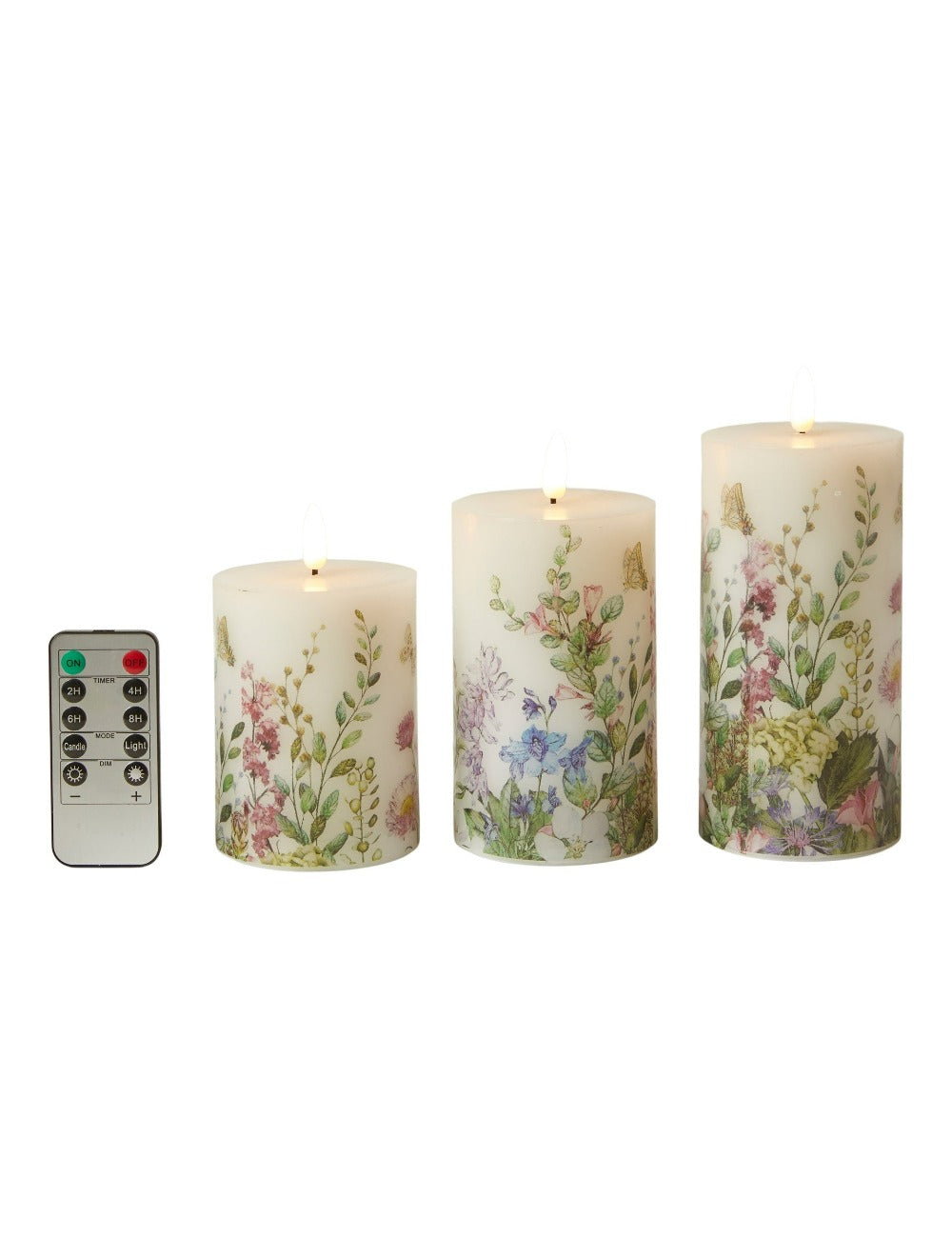 LED bloklys sæt med 3 stk. - flora  med fjernbetjening og timerfunktion