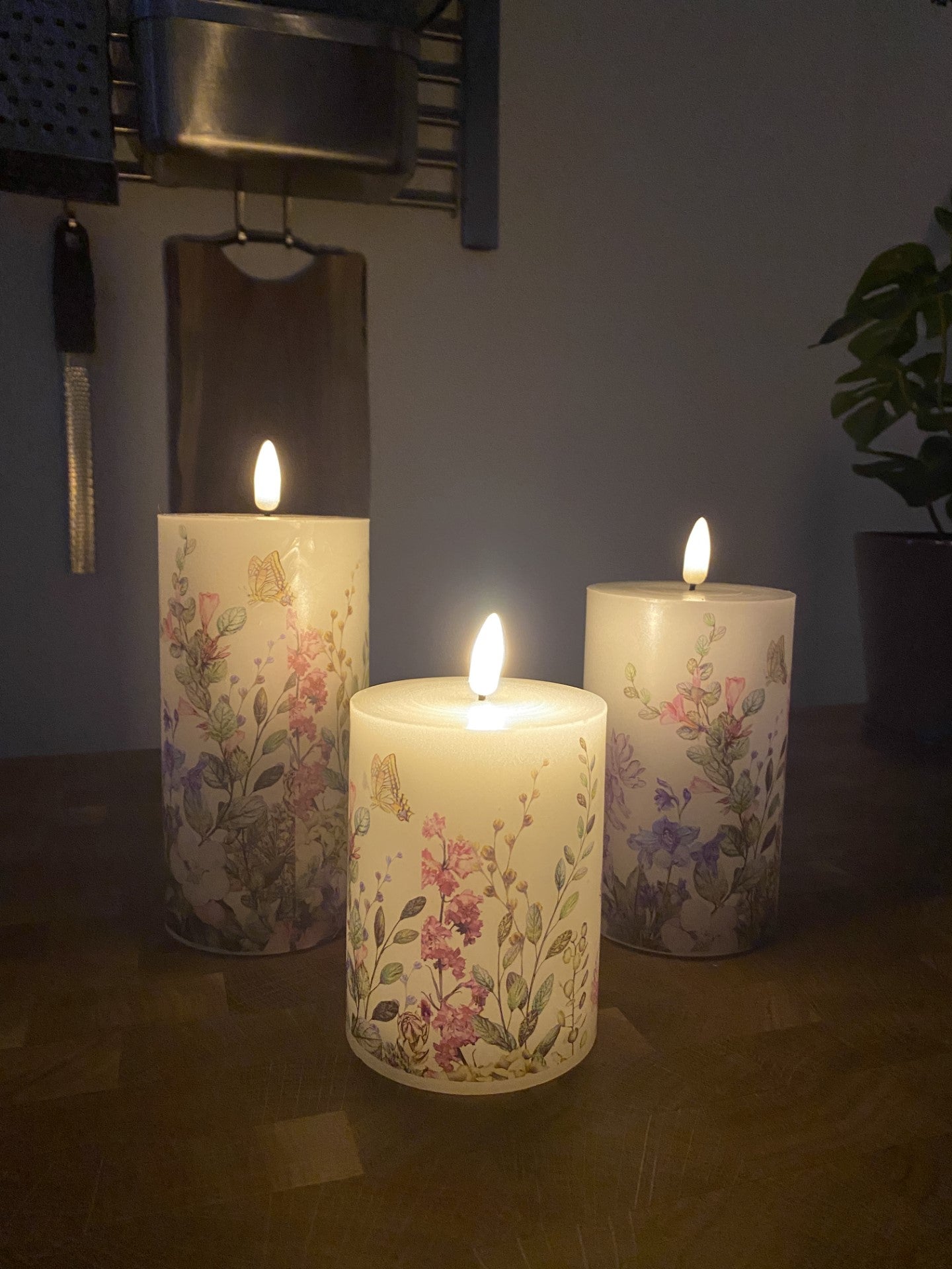 LED bloklys sæt med 3 stk. - flora  med fjernbetjening og timerfunktion