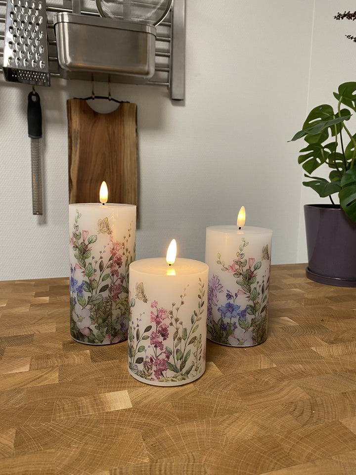 LED bloklys sæt med 3 stk. - flora  med fjernbetjening og timerfunktion