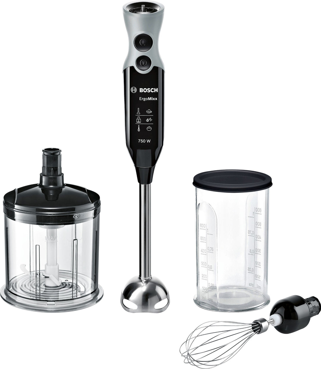 Bosch - Stavblender 750W m/hakker og piskeris, stålstav