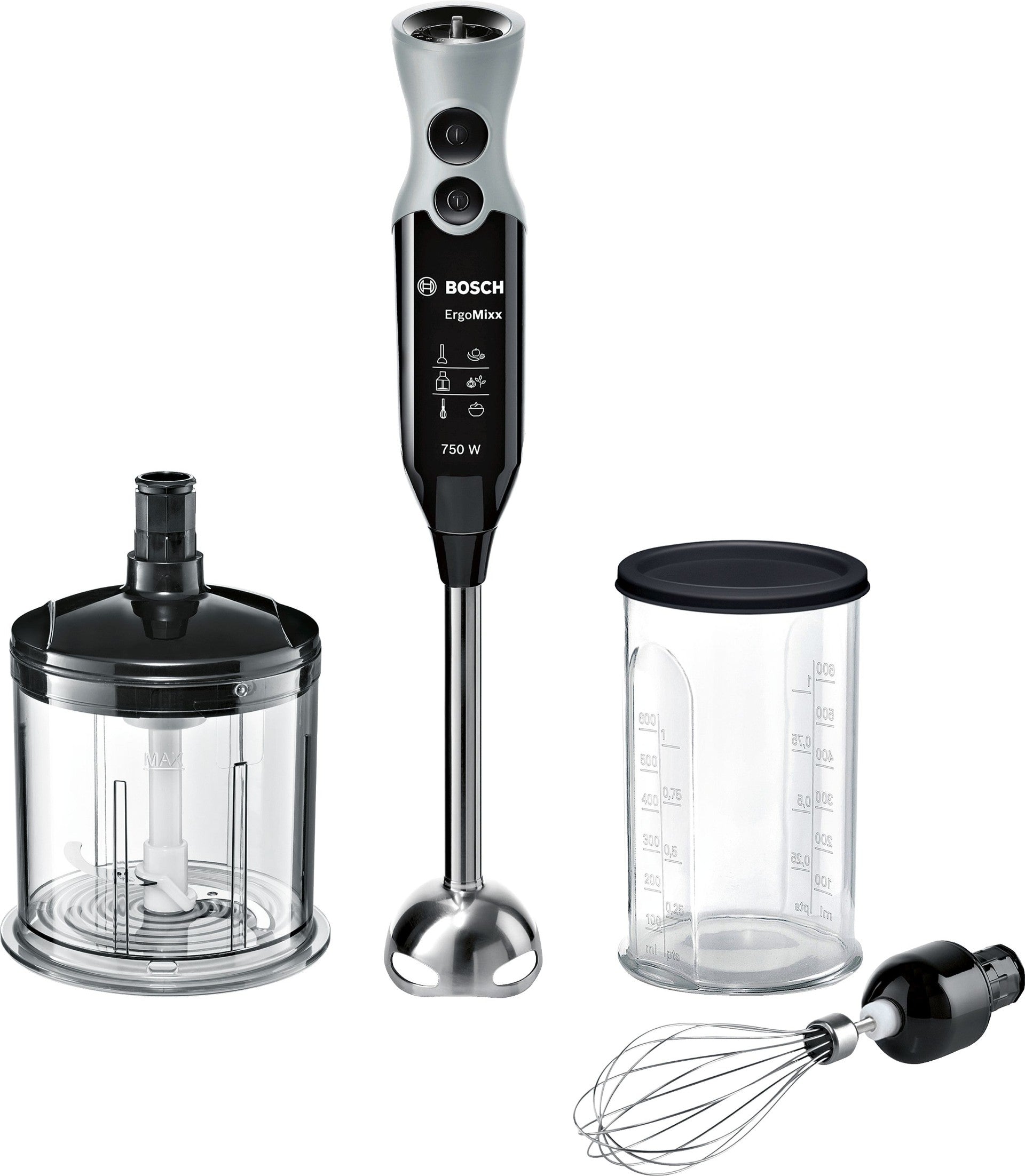 Bosch - Stavblender 750W m/hakker og piskeris, stålstav