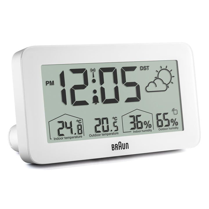 Braun - Digital vækkeur med inde/ude temperatur BC13WP-DCF - Hvid