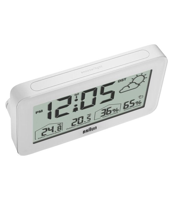 Braun - Digital vækkeur med inde/ude temperatur BC13WP-DCF - Hvid