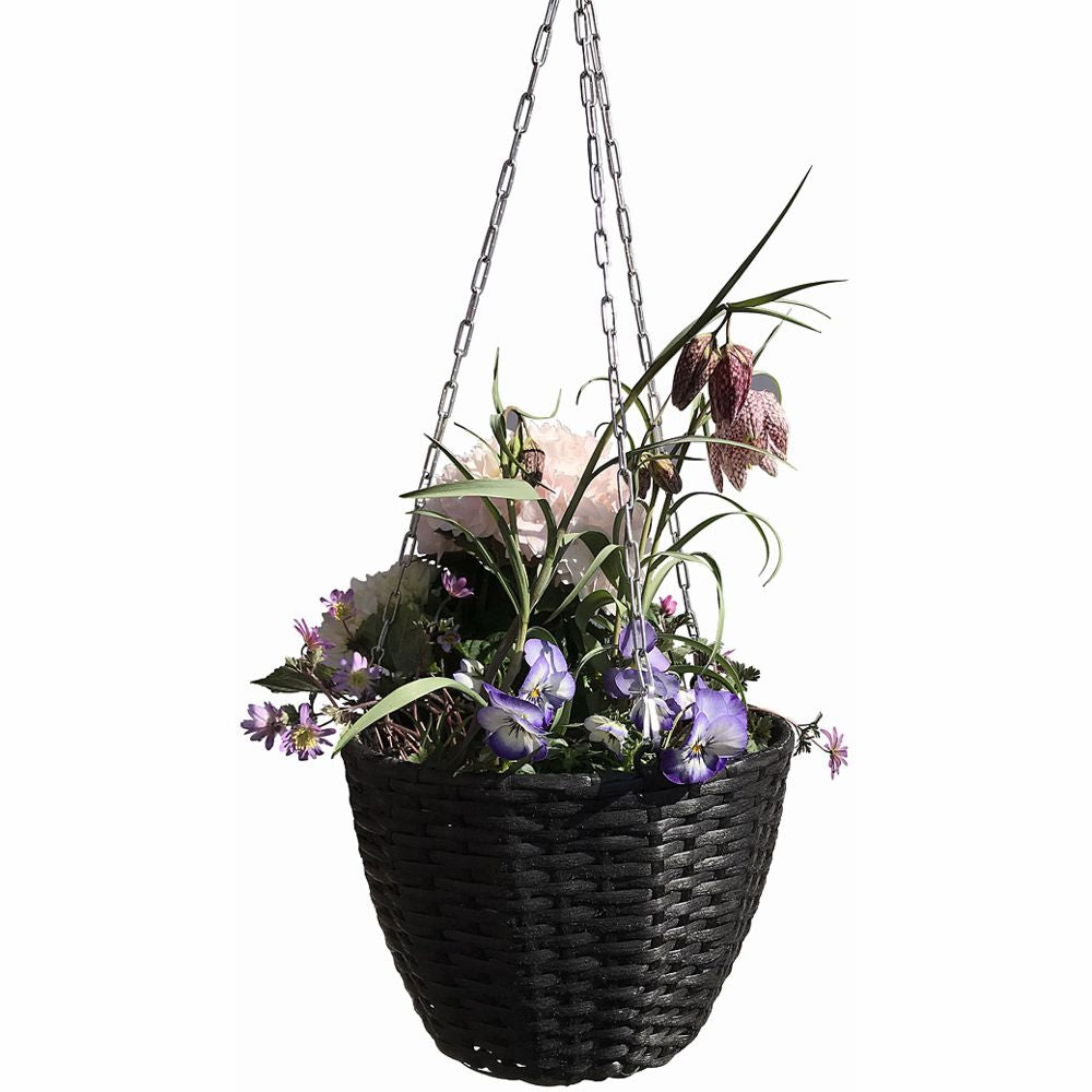 Hængeampel polyrattan flet sort 25x18 cm