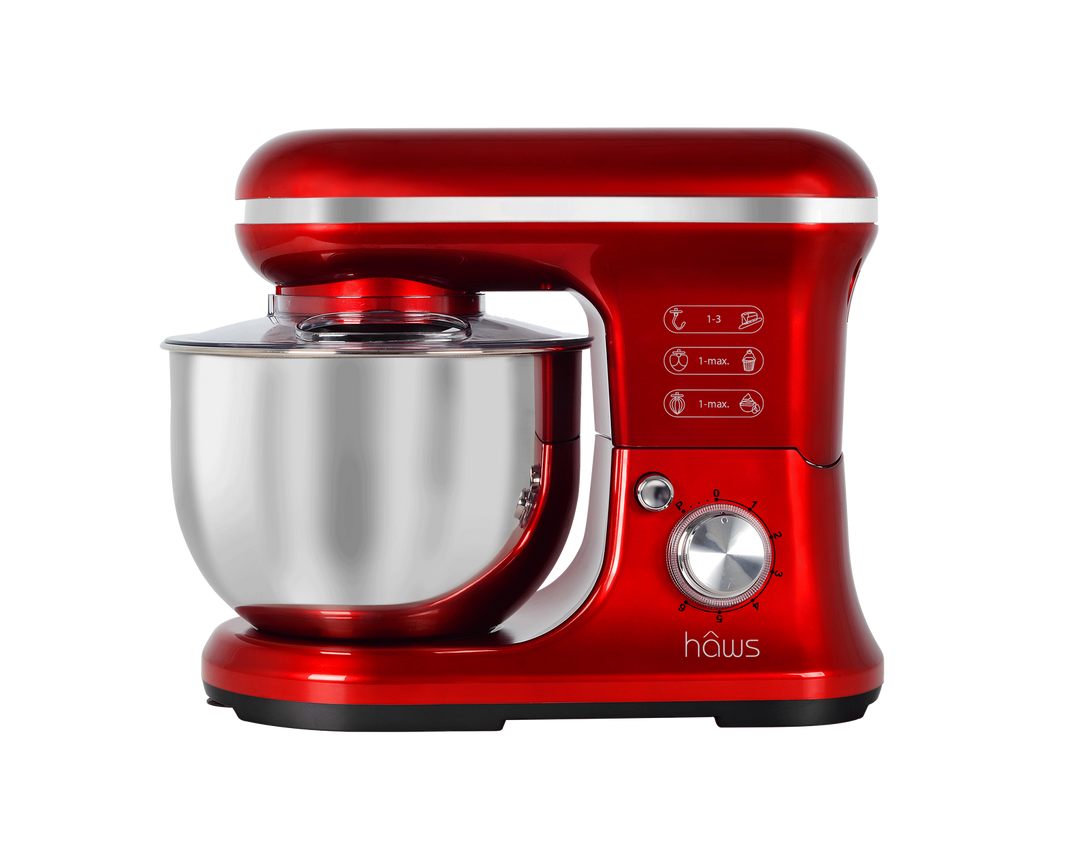 Haws - Køkkenmaskine 5 L stålskål 6 hastigheder - 3 kroge 1200 W rød