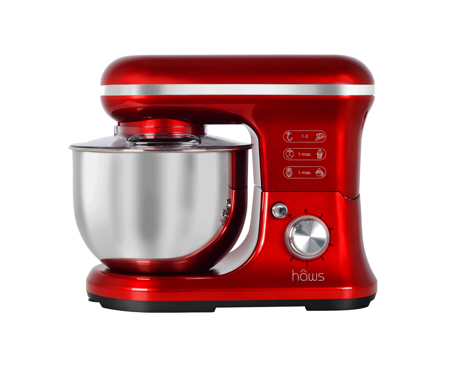 Haws - Køkkenmaskine 5 L stålskål 6 hastigheder - 3 kroge 1200 W rød