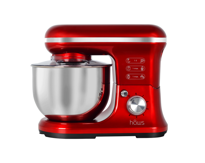 Haws - Køkkenmaskine 5 L stålskål 6 hastigheder - 3 kroge 1200 W rød