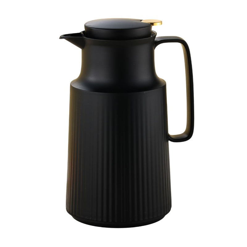 Conzept – Thermoskanne 1 l, schwarz mit goldenem Druckknopf und Glaseinsatz