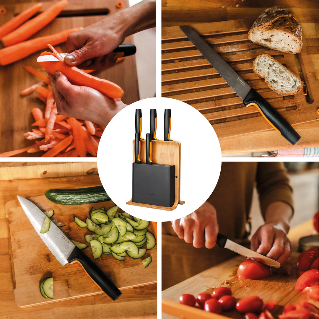 Fiskars - Functional Form - Knivblock med 5 knivar - Bambu FSC