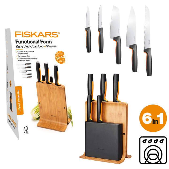 Fiskars - Functional Form - Knivblock med 5 knivar - Bambu FSC