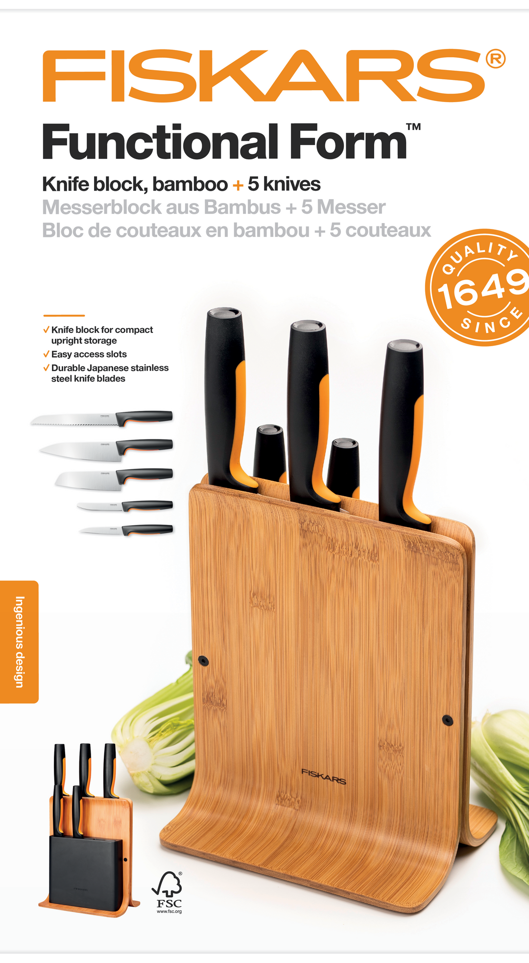Fiskars - Functional Form - Knivblock med 5 knivar - Bambu FSC